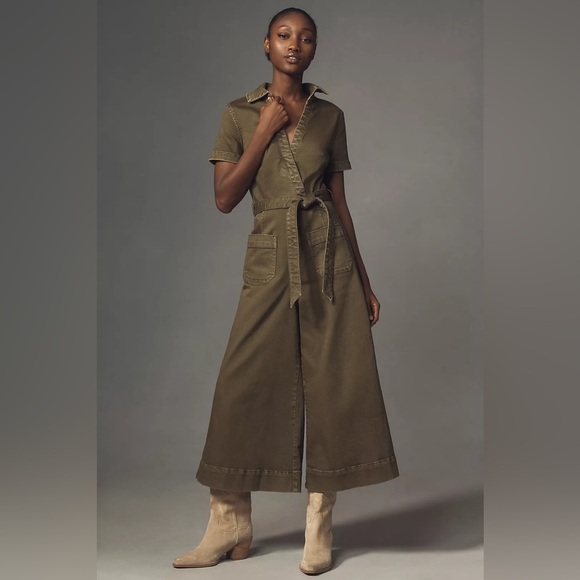 NWT! Anthro Dark Green The Colette Denim Wrap Jumpsuit by Maeve -Multiple🧡💎 - Picture 1 of 9